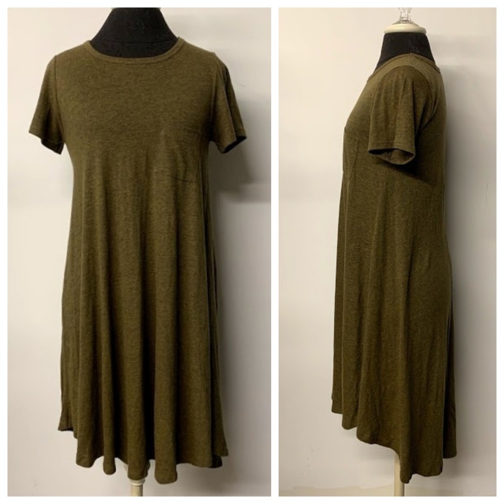 LuLaRoe Heathered Solid Army Green Carly Dress - Picture 1 of 7
